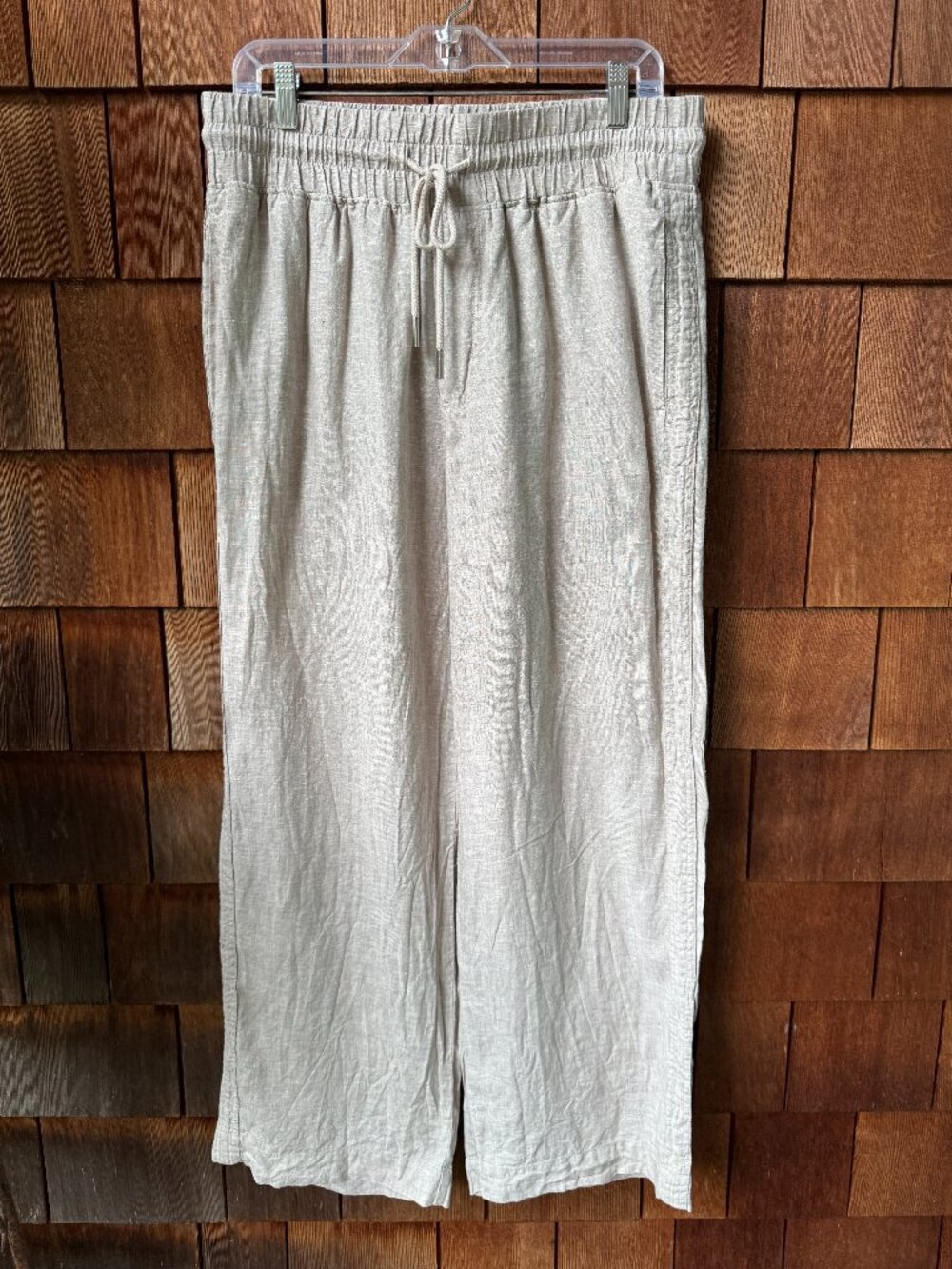 Quince Flax Tan 100% Linen Elastic Waist Pants in Women's Large